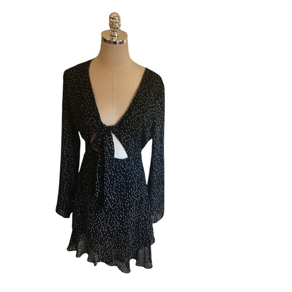 Cotton Candy LA Dress Women's Size Medium Black White Polka Dots Cut Out Tie - Picture 2 of 7